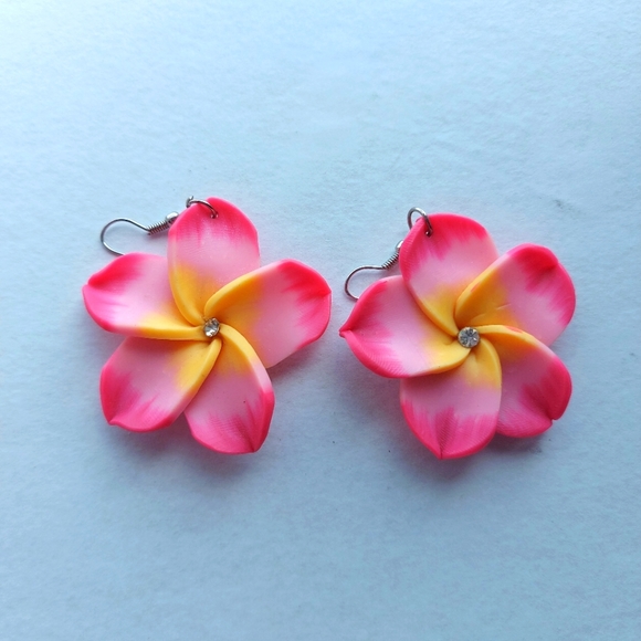 Red Frangipani Polymer Clay Earrings